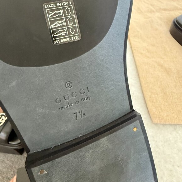 GUCCI 777849 MEN'S BLACK LEATHER INTERLOCKING G SANDALS, Gucci sz 7.5 (US 8) - Picture 5 of 13